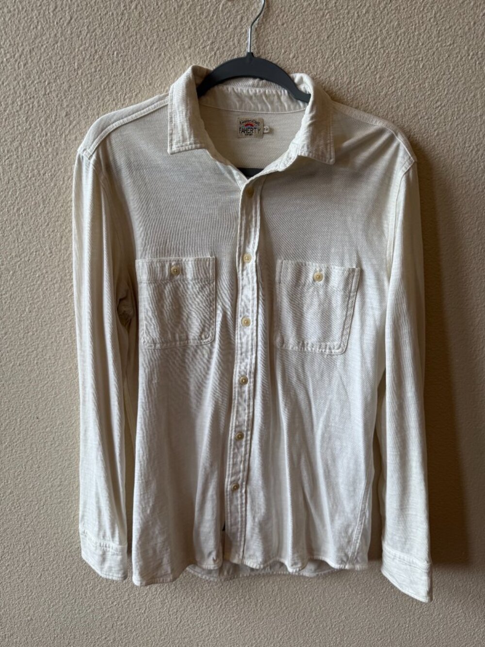 Faherty Brand Knit Seasons Shirt Men's Sm Cream Button Up Long Sleeve